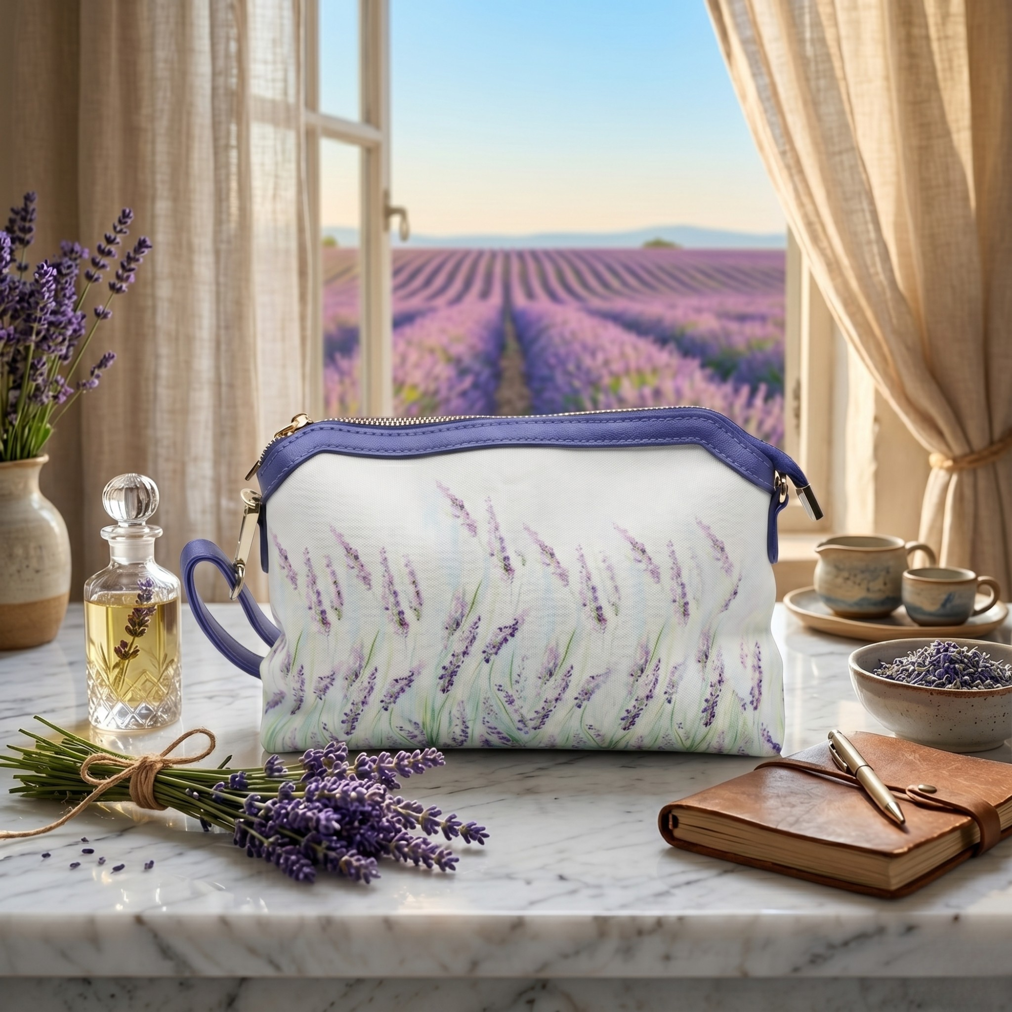 Geanta Dama de Umar din Piele Ecologica cu Material Textil, Imprimeu Lavanda