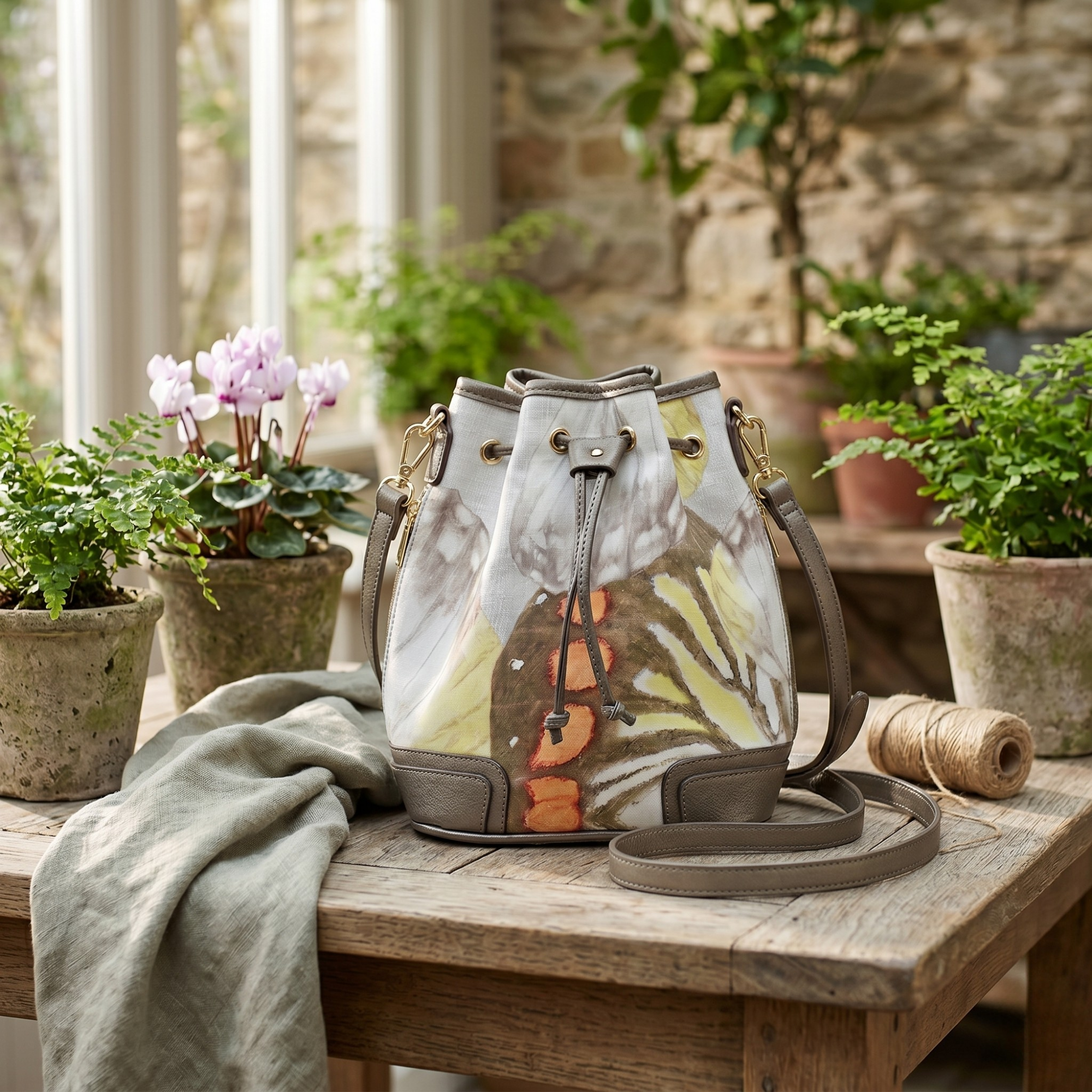 Geanta Dama de mana/umar/rucsac din Piele Ecologica si Material Textil, Imprimeu Abstract