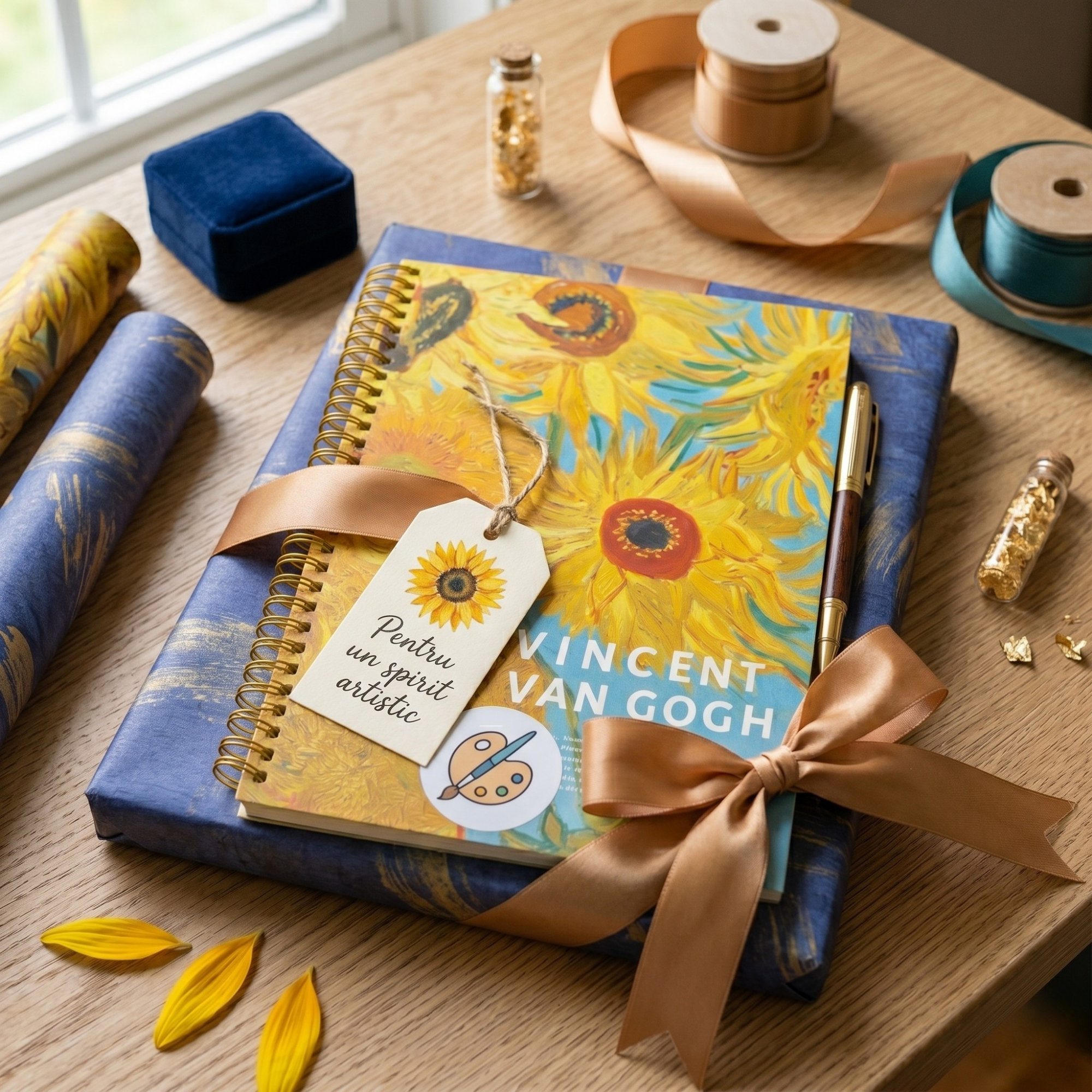 Agenda cu Spirala, Vincent van Gogh, Design Floarea-Soarelui