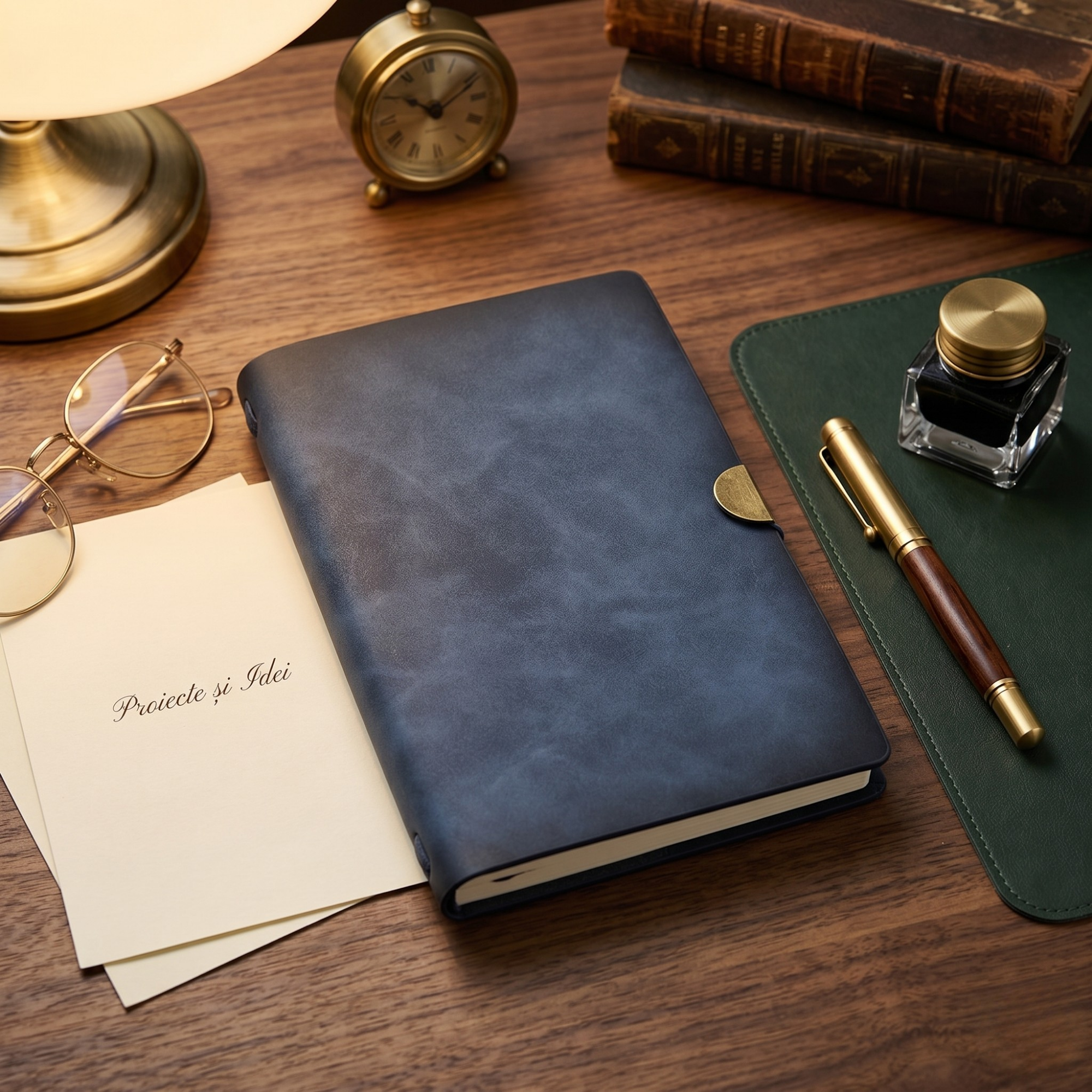 Agenda Premium cu Coperta din Piele Ecologica si Inchidere Metalica, Albastru Elegant