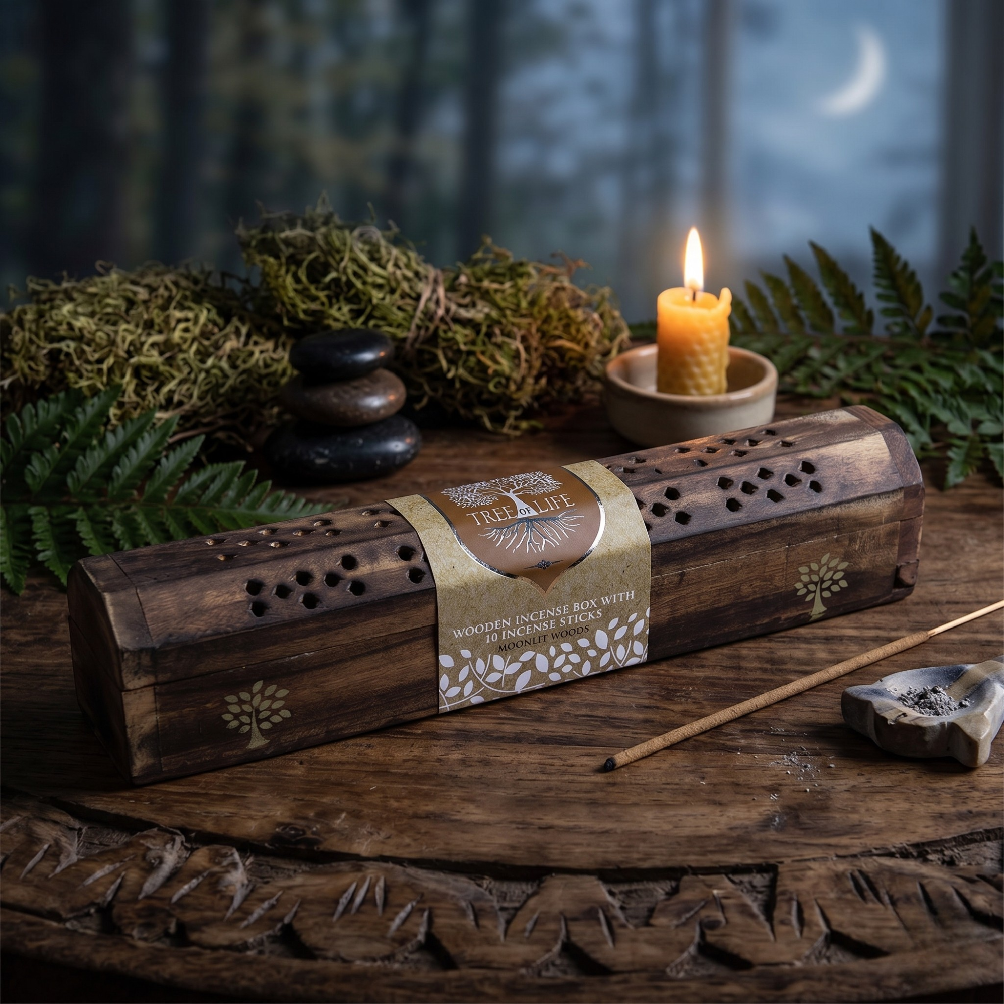 Cutie Lemn cu Betisoare Parfumate 10 buc, Moonlit Woods - Tree Of Life