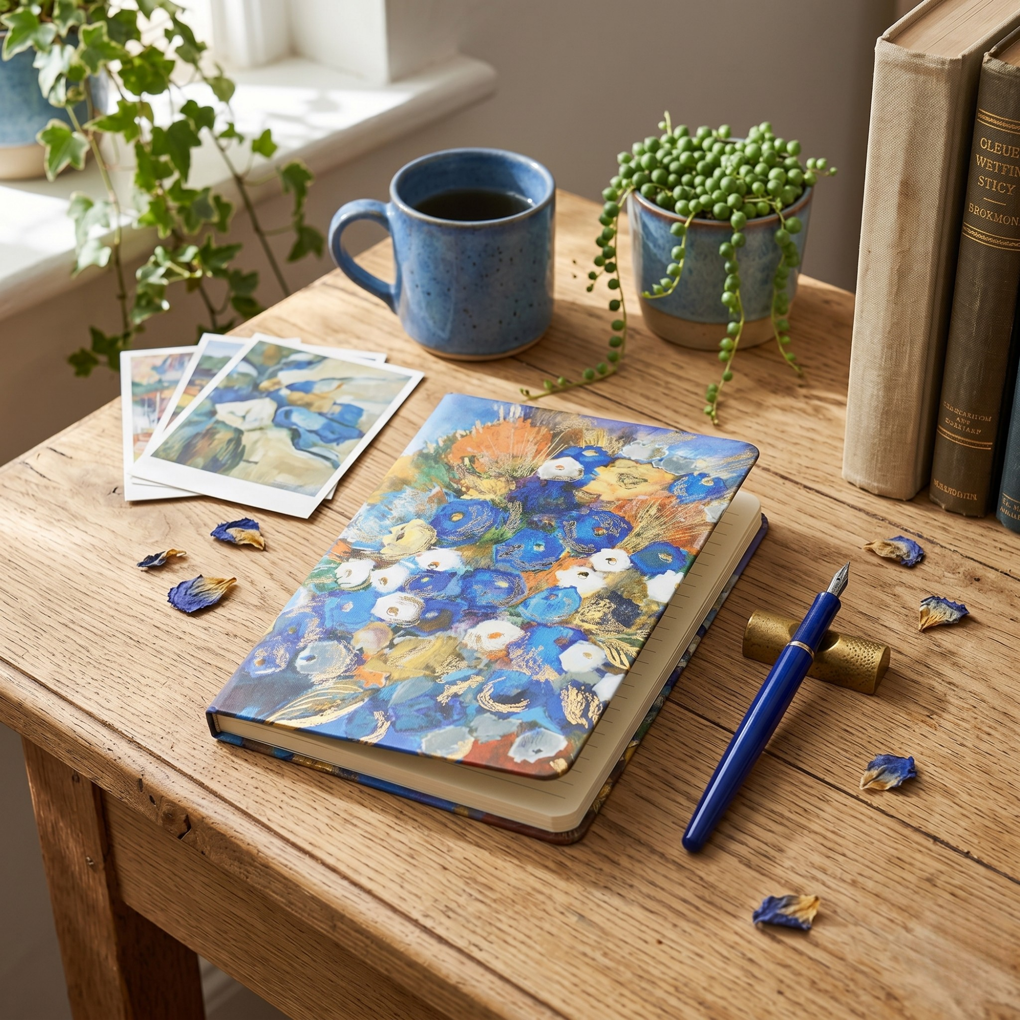 Agenda Mijlocie, format A5, Imprimeu Flori Blue