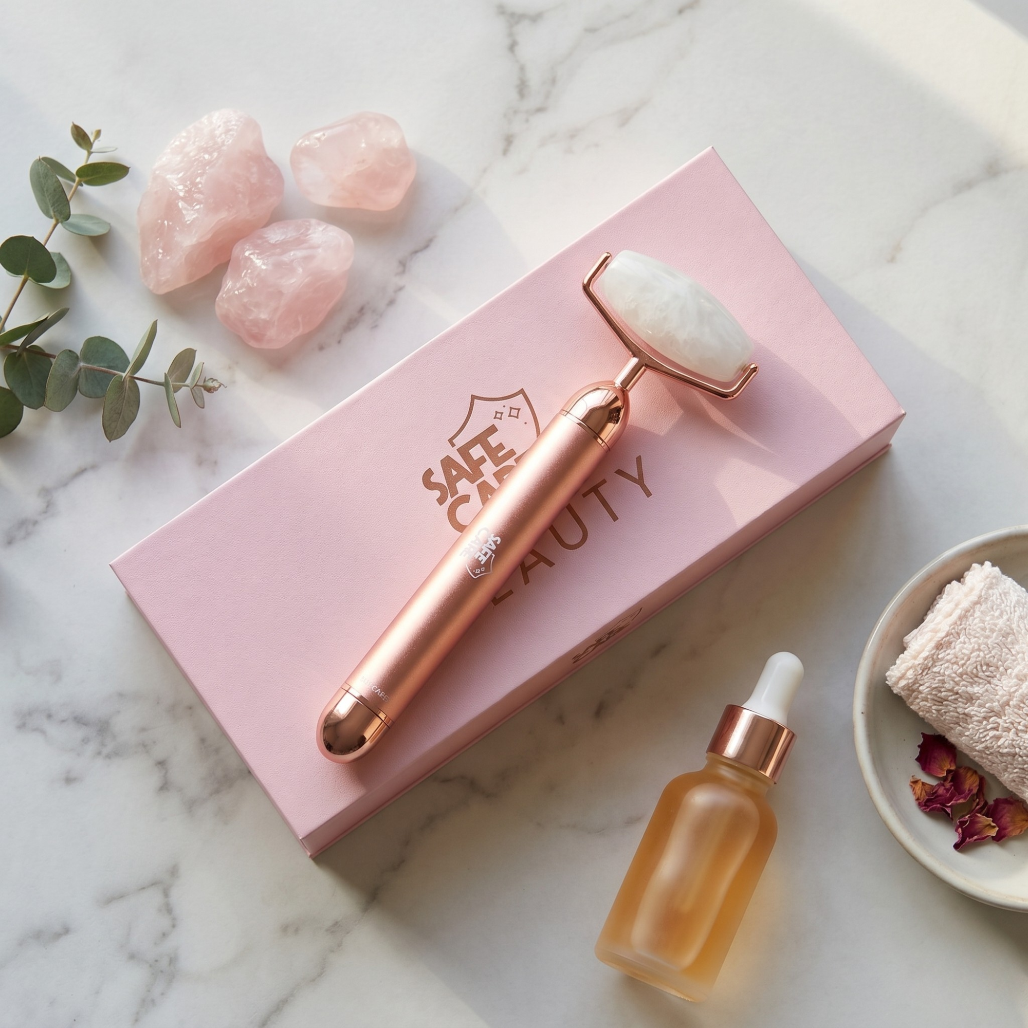 Roller Electric pentru Masaj Facial cu Vibratii, din Jad Alb