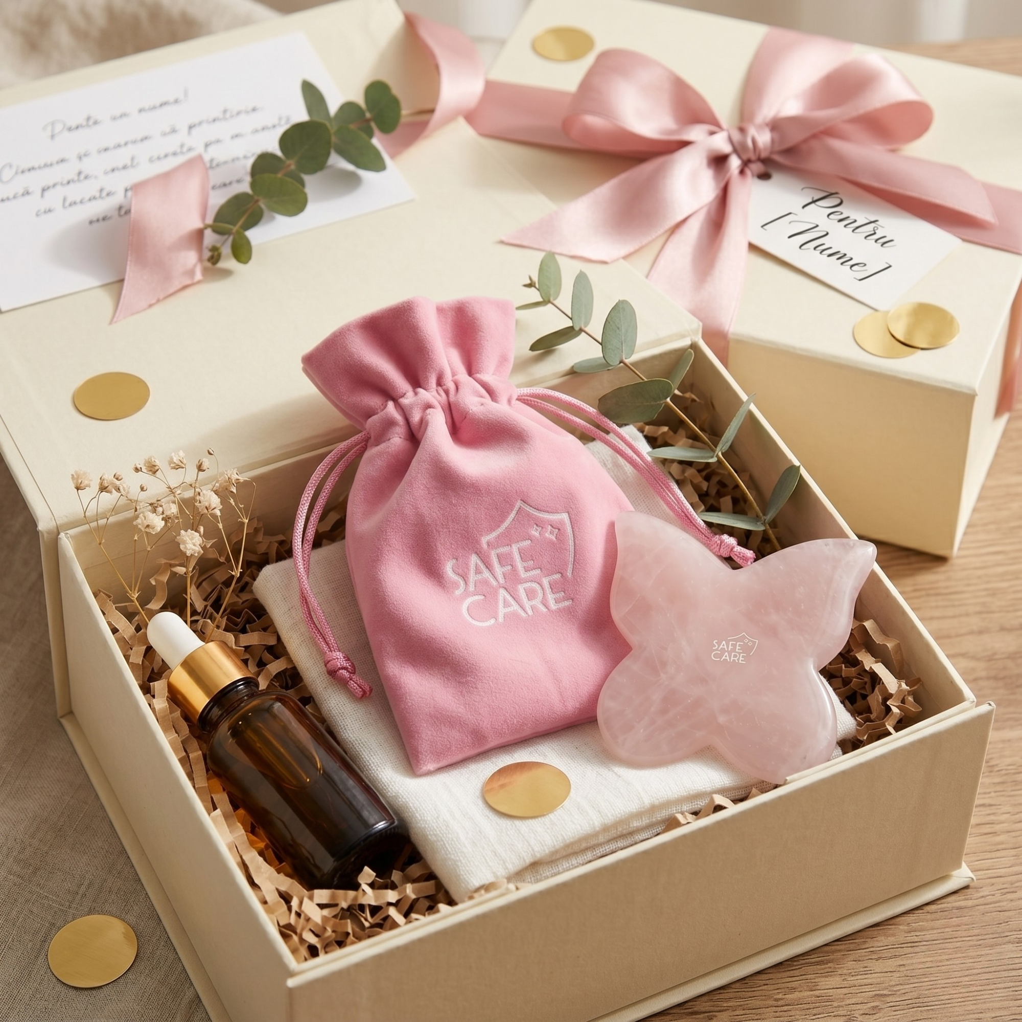 Placuta Fluture pentru Masaj Facial Gua Sha din Cuart Roz - Dispozitiv Masaj