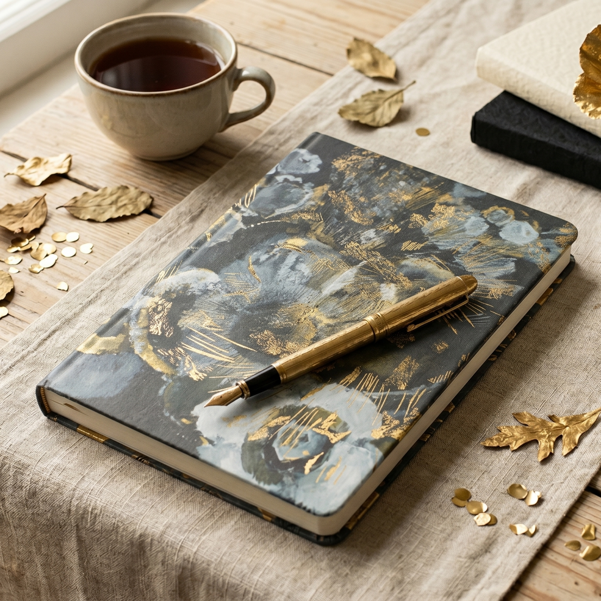 Agenda Mare, format B5, Imprimeu Flori Grey