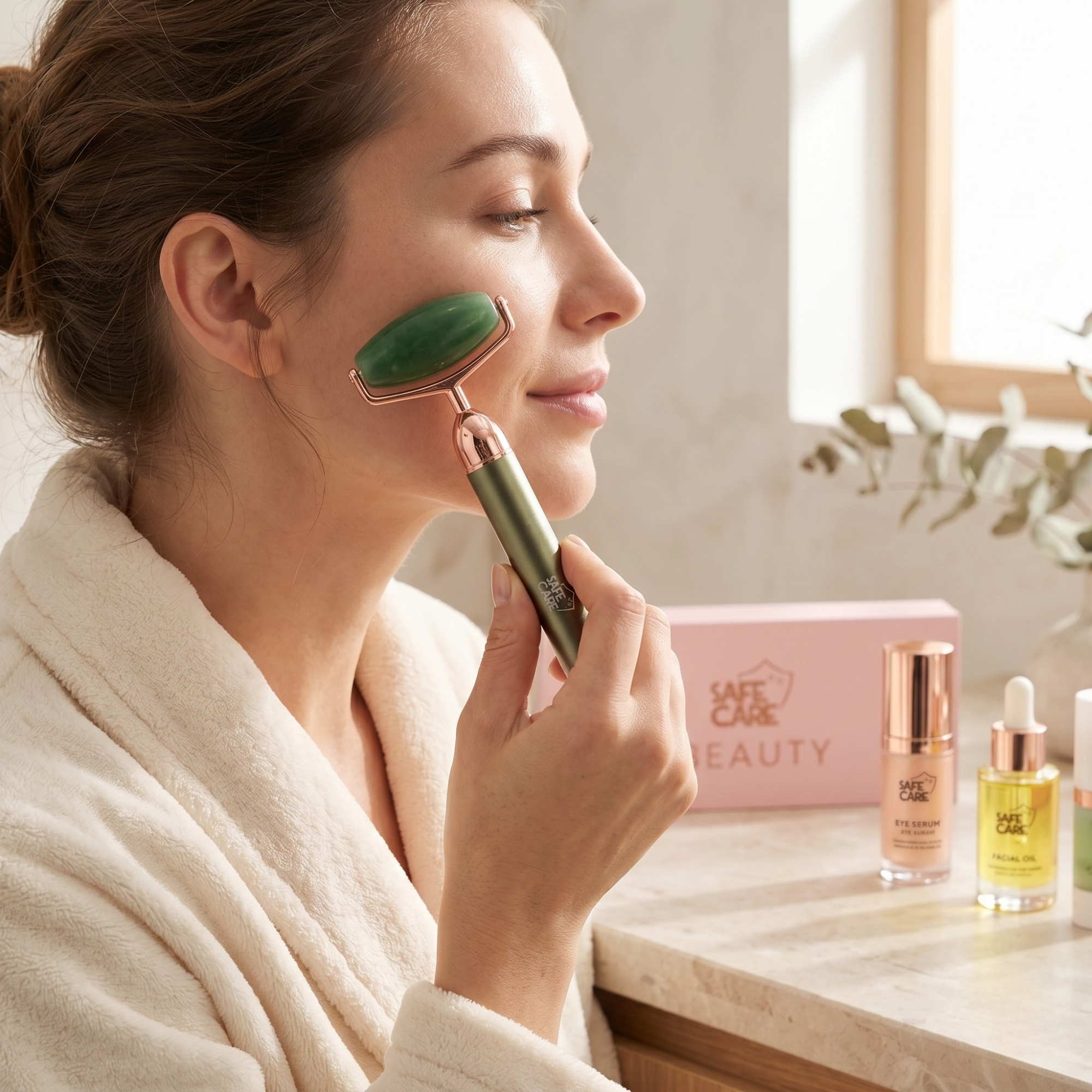 Dispozitiv Electric de Masaj Facial cu Vibratii, din Aventurin Verde