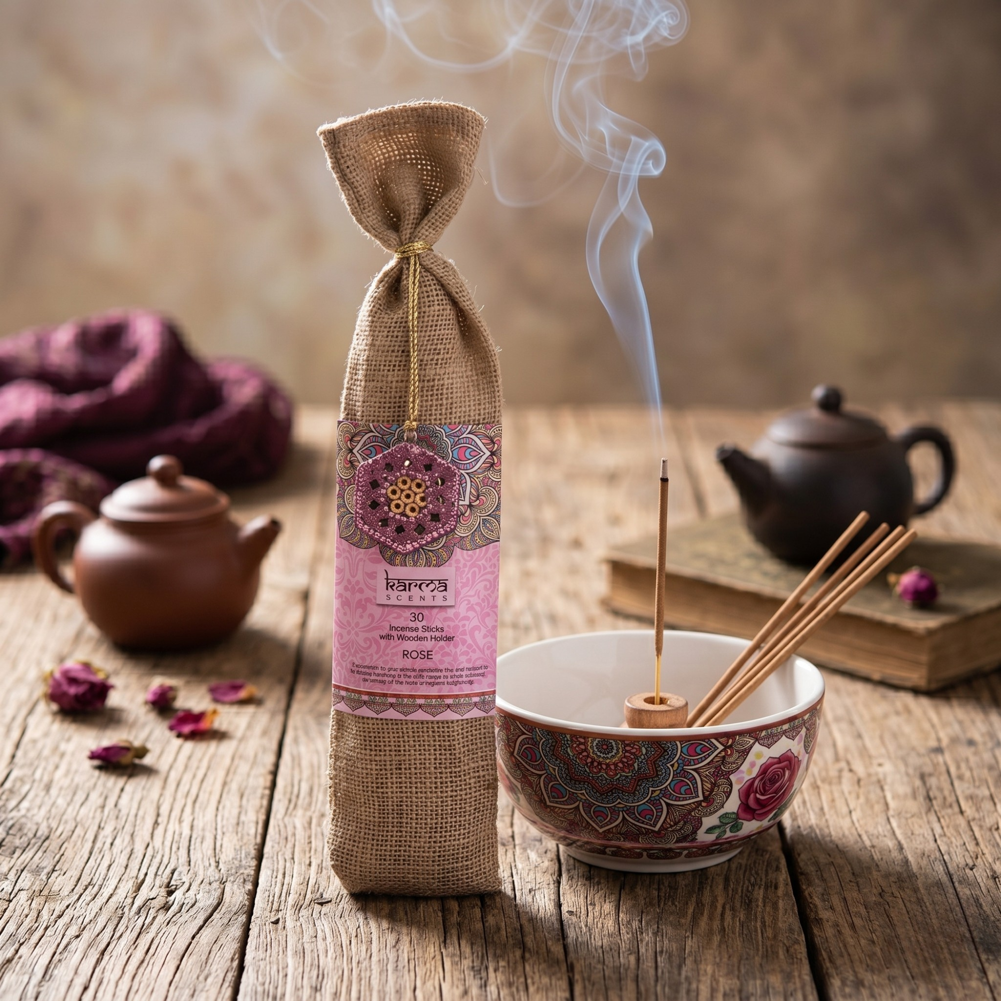 30 Betisoare Parfumate Aromaterapie - Rose, Karma Scents