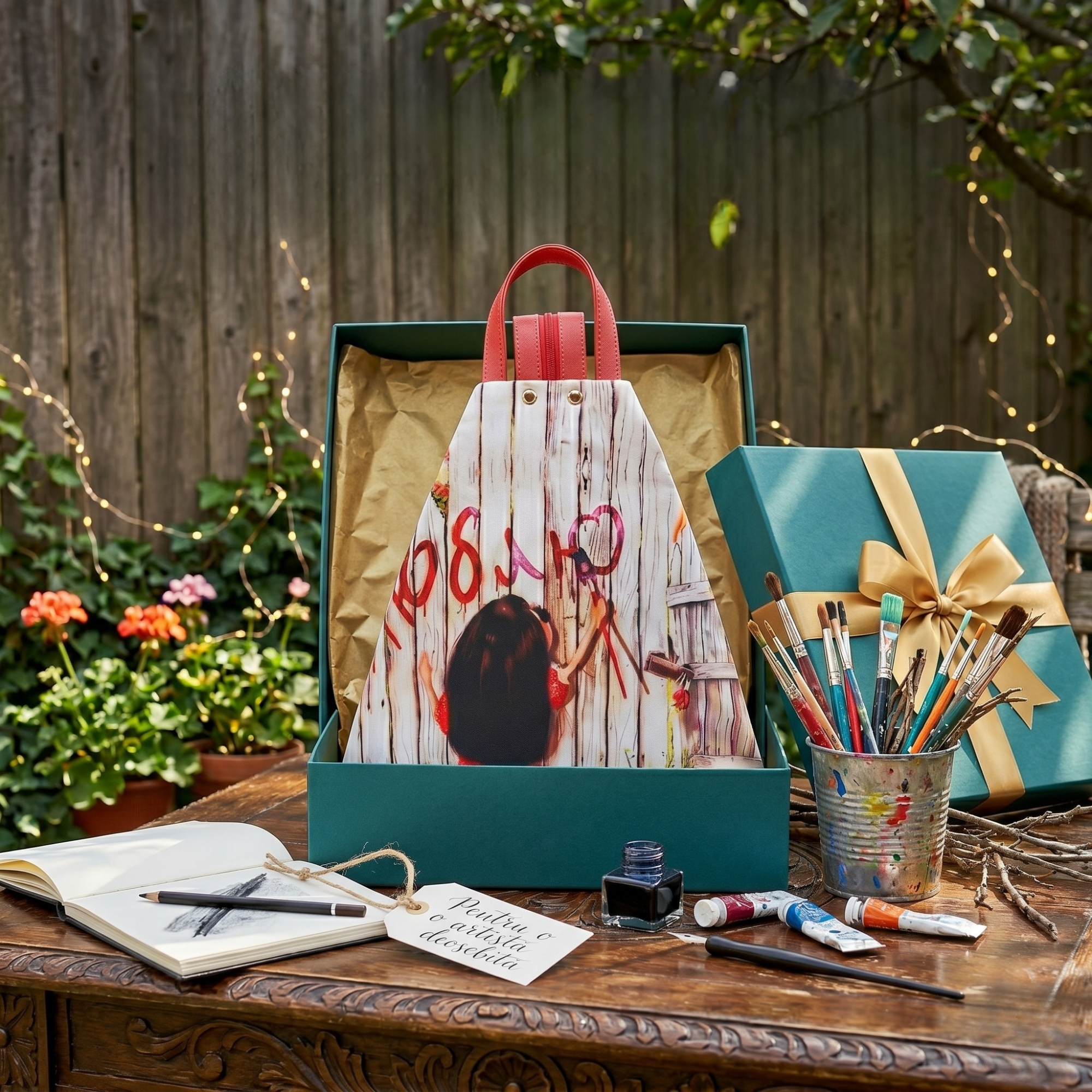 Geanta Dama de Mana/Umar/Rucsac din Piele Ecologica si Material Textil, Model Painting Girl