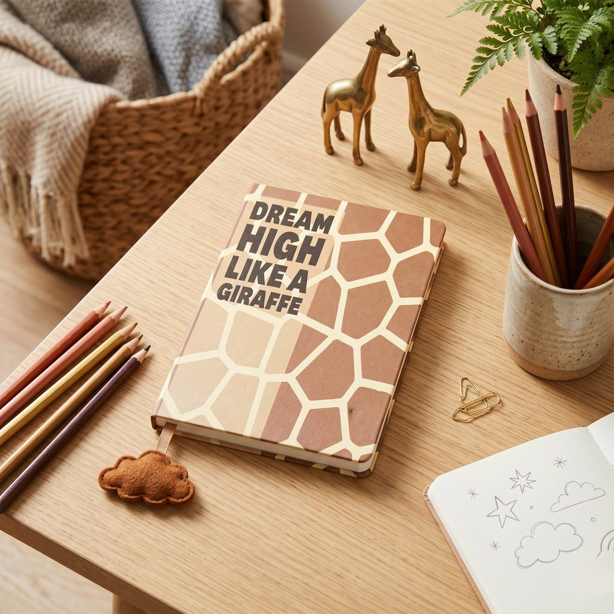 Agenda A5 nedatata cu mesaj Dream High Like A Giraffe, motiv Girafa