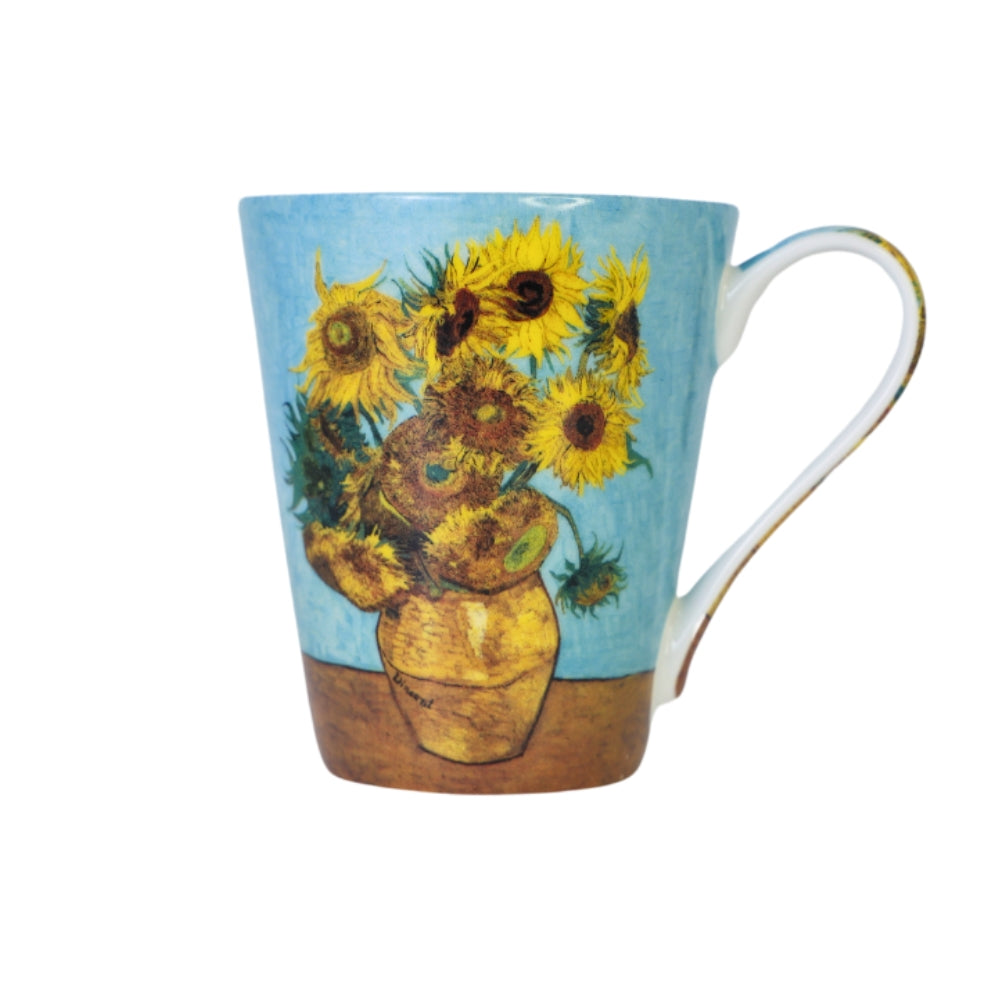 Cana din Portelan Van Gogh, in Cutie Verde, cu imprimeu Sunflowers