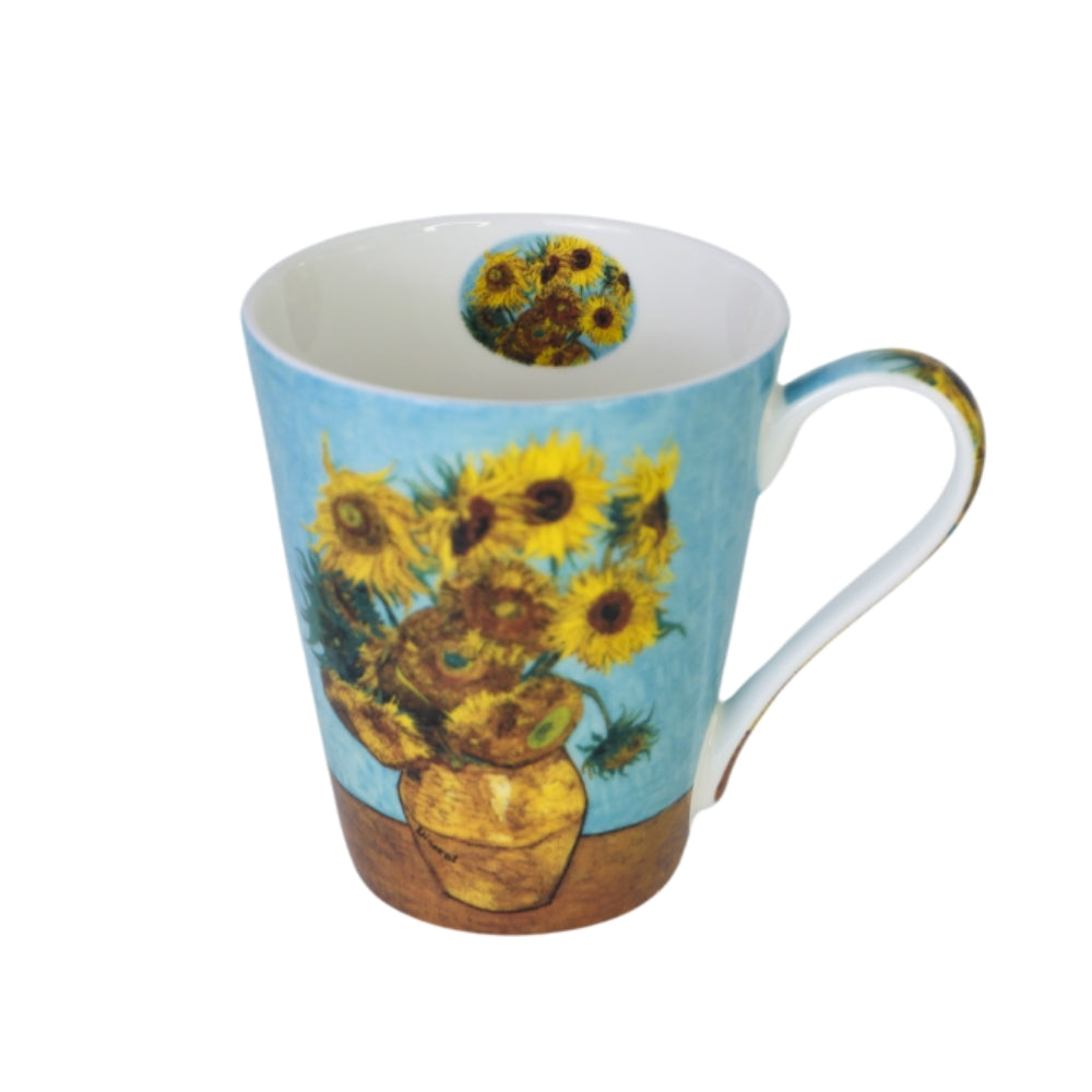 Cana din Portelan Van Gogh, in Cutie Verde, cu imprimeu Sunflowers