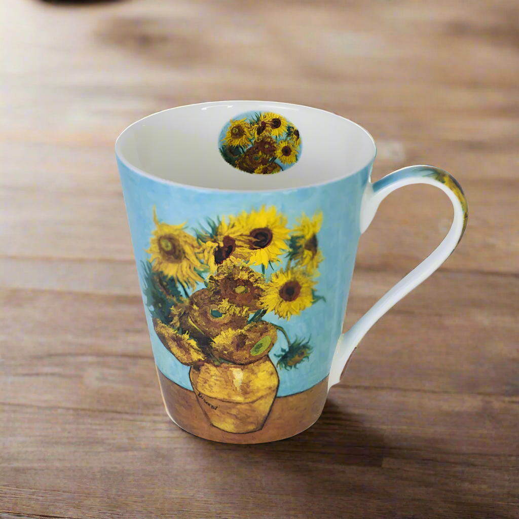 Cana din Portelan Van Gogh, in Cutie Verde, cu imprimeu Sunflowers