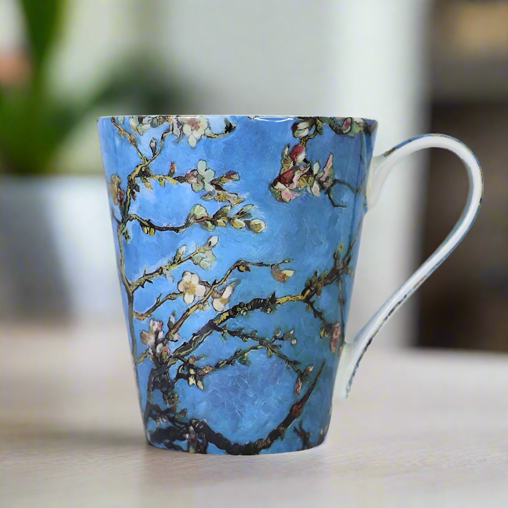 Cana din Portelan Van Gogh, in Cutie Verde, cu imprimeu Almond Blossom