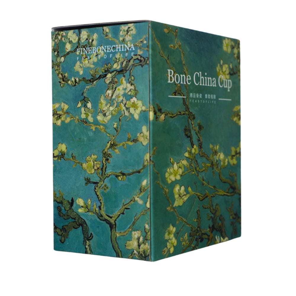 Cana cilindrica din Portelan Van Gogh, in Cutie Verde, cu imprimeu Almond Blossom