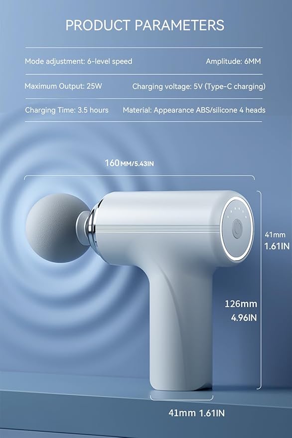 Pistol de Masaj Muscular Profesional cu 4 Capete Interchangeabile, Alb
