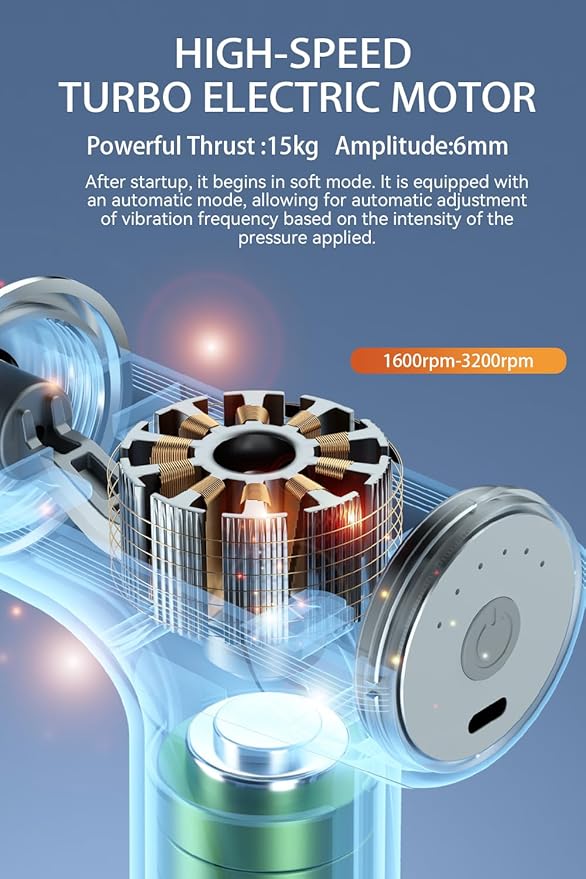 Pistol de Masaj Muscular Profesional cu 4 Capete Interchangeabile, Turcoaz