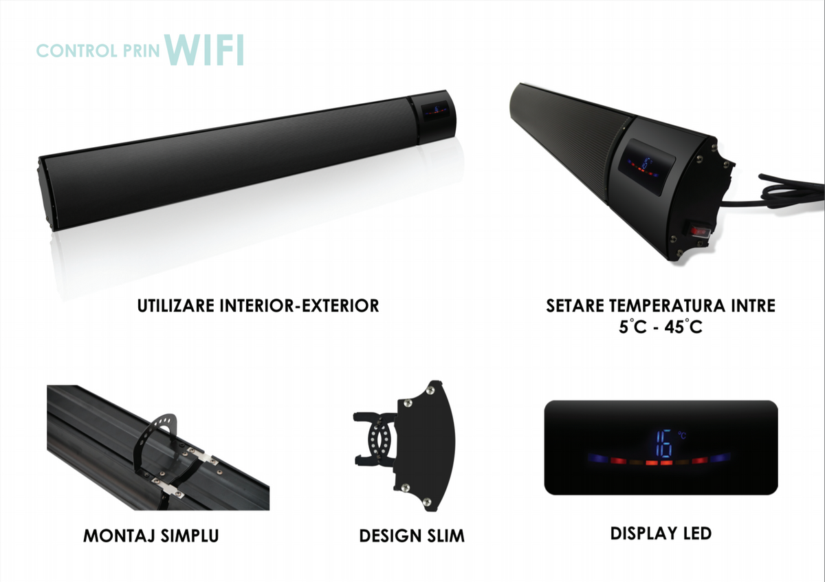 Panou Radiant cu Infrarosu 1800W, Safecare cu reglare prin aplicatie WI-FI si telecomanda