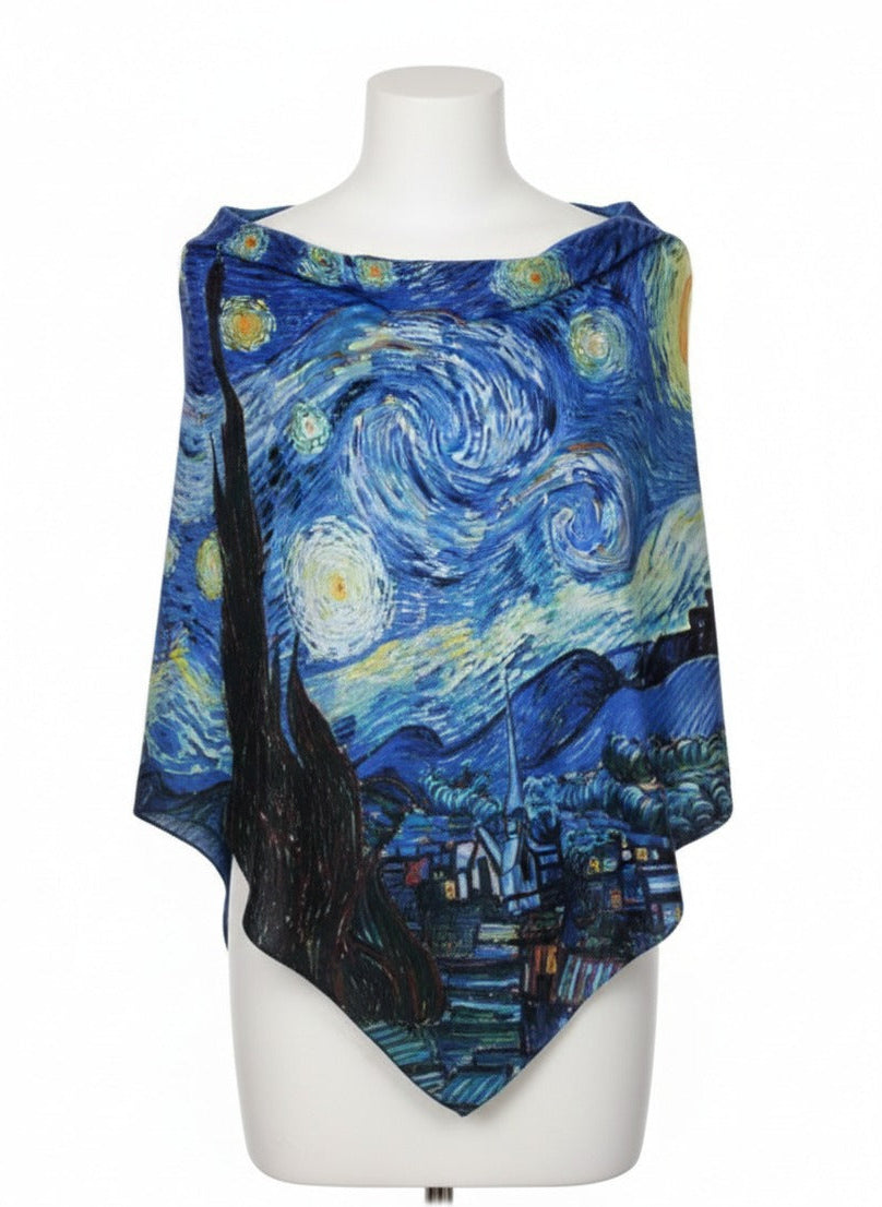 Esarfa Van Gogh „Starry Night” 180x70 cm, Silk Touch, Design Artistic Elegant