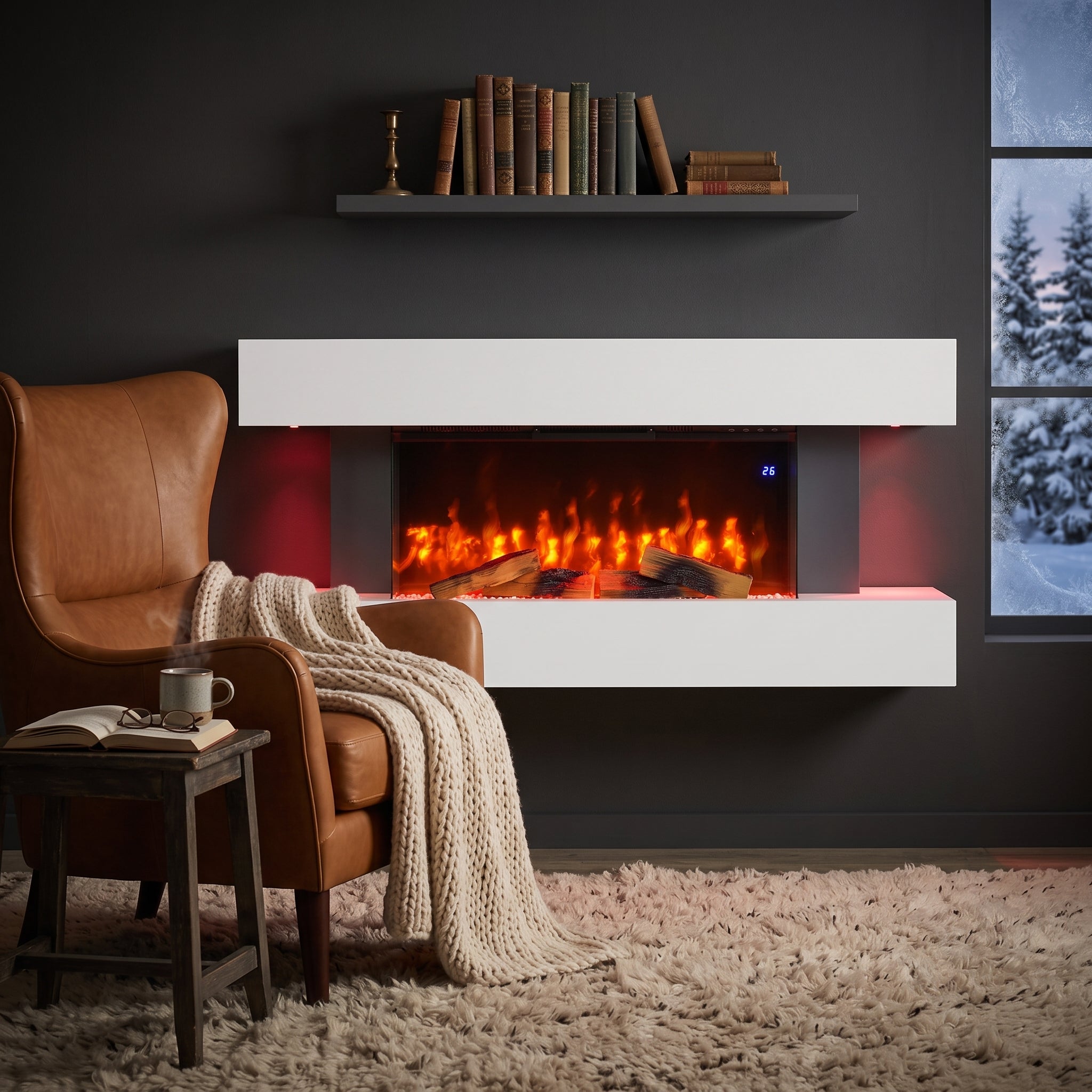 Semineu Electric de Perete, Smart, Wifi, Sticla pe Trei Laturi, Alb, Safecare YFG6003