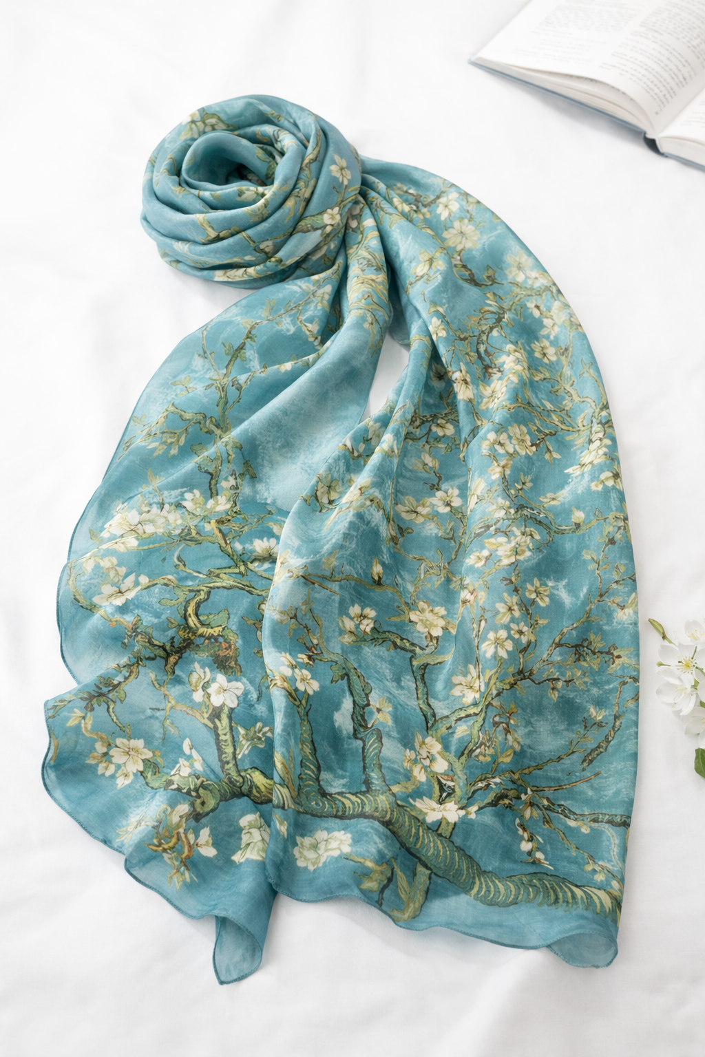 Esarfa Van Gogh „Almond Blossom” 180x70 cm, Silk Touch, Design Artistic Elegant