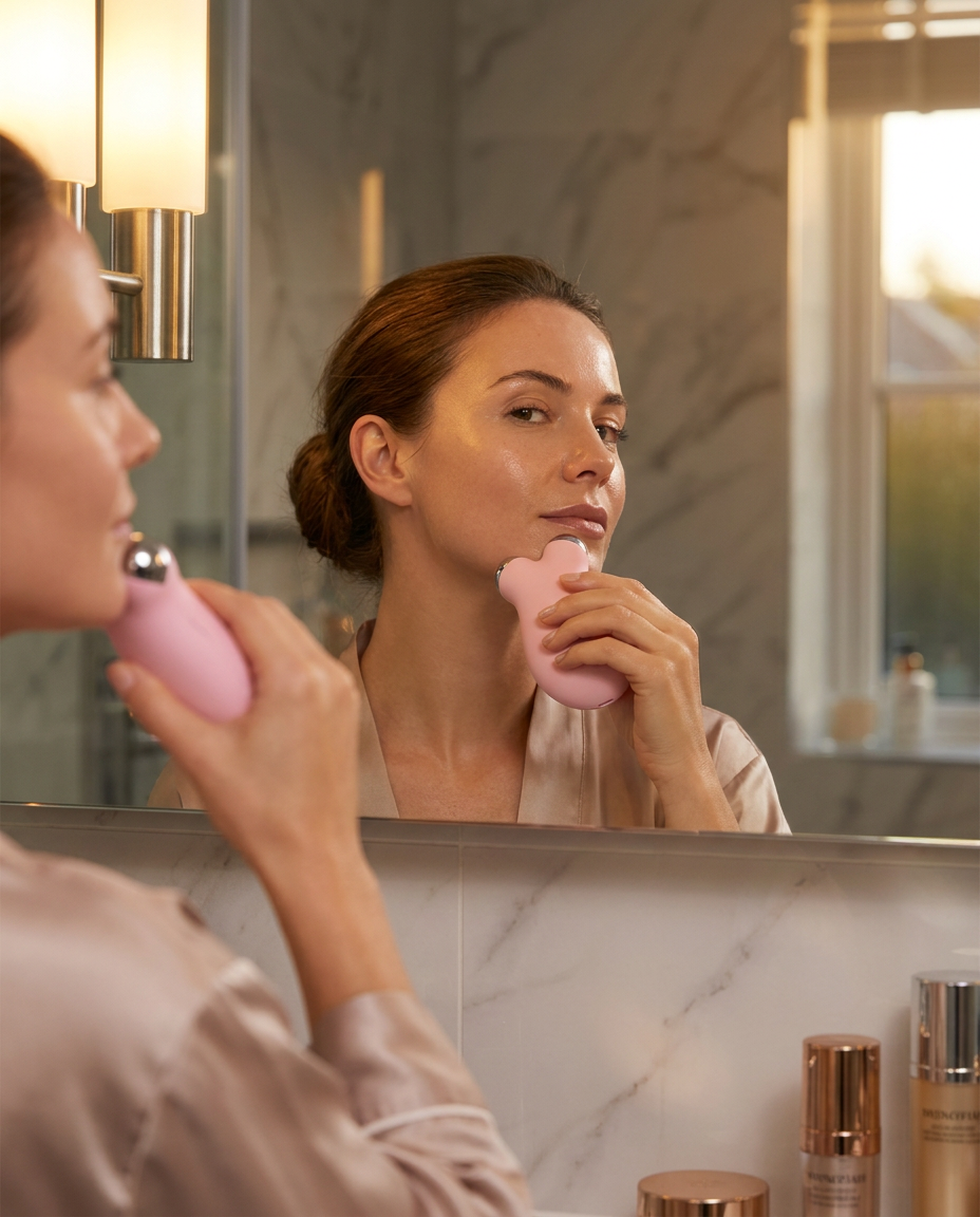 Aparat cu microcurenti pentru tonifiere faciala, lifestyle ritual seara