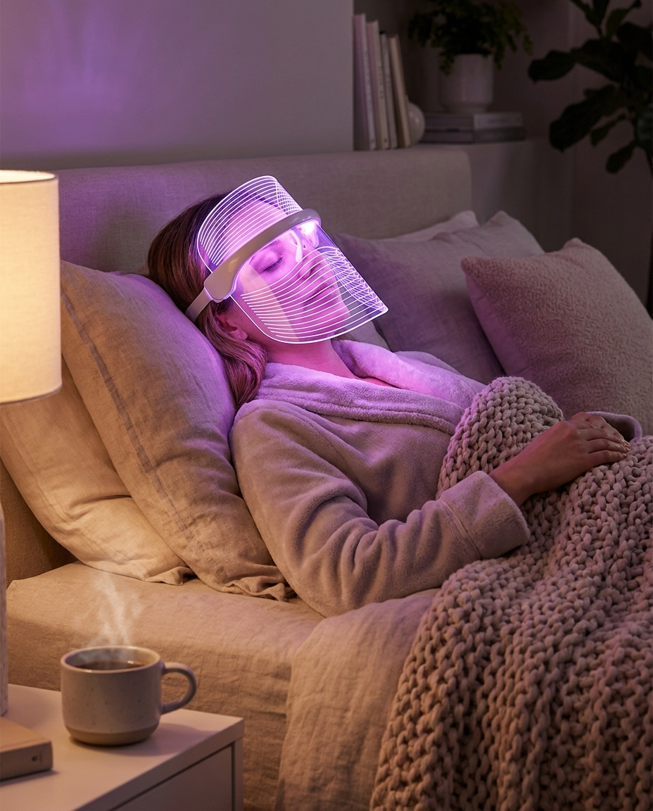 Masca LED faciala cu 7 lumini fotonice, ambianta relaxare