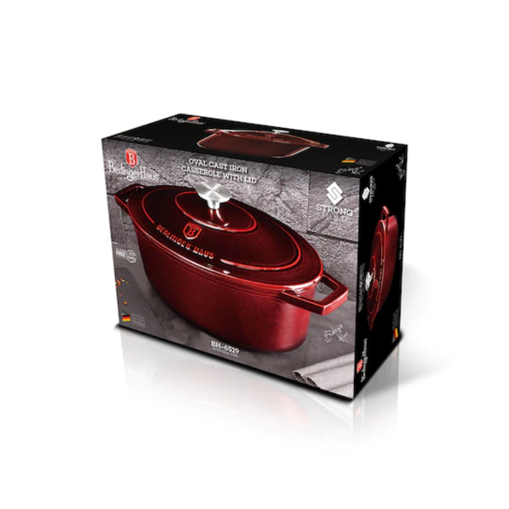 Cratita ovala cu inductie, din fonta, cu capac, 32 cm, 5.56 litri, Berlinger Haus