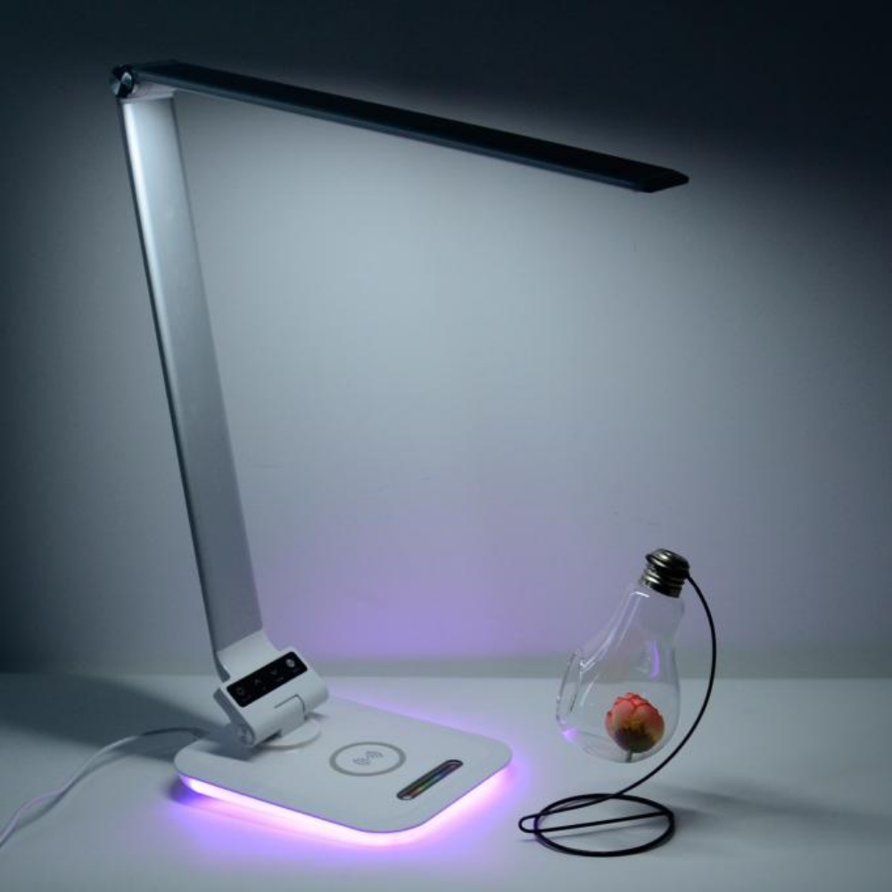 Lampa LED de Birou Pliabila, Incarcare Wireless Smartphone, Panou Touch, Port USB, Temperatura Selectabila in 3 Culori