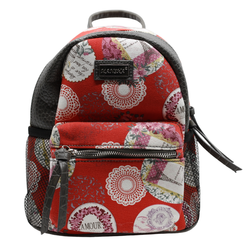 Rucsac Dama din Material Textil si Piele Ecologica, Imprimeu Red Pattern