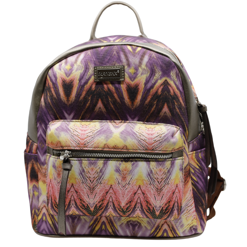 Rucsac Dama din Material Textil si Piele Ecologica, Print Abstract Purple