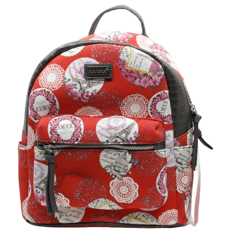 Rucsac de Dama din Material Textil si Piele Ecologica, Print Red Paris