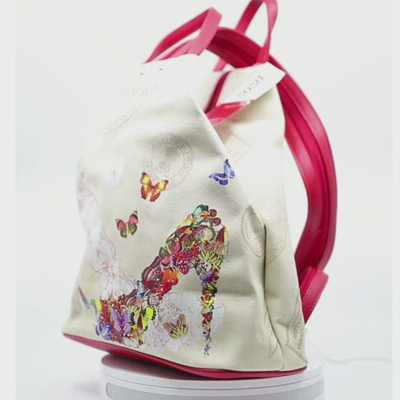 Geanta Dama de Mana/Umar/Rucsac din Piele Ecologica si Material Textil, Model Red Butterfly