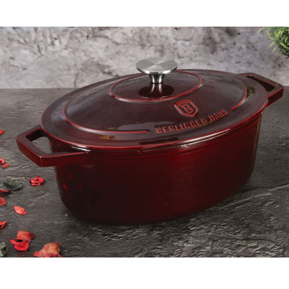 Cratita ovala cu inductie, din fonta, cu capac, 32 cm, 5.56 litri, Berlinger Haus