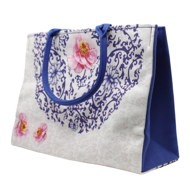 Geanta Dama Shopper de Mana din Material Textil, Model Blue Flower