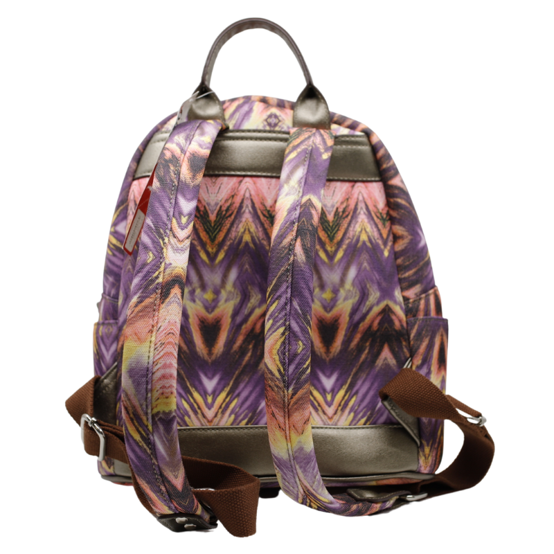 Rucsac Dama din Material Textil si Piele Ecologica, Print Abstract Purple