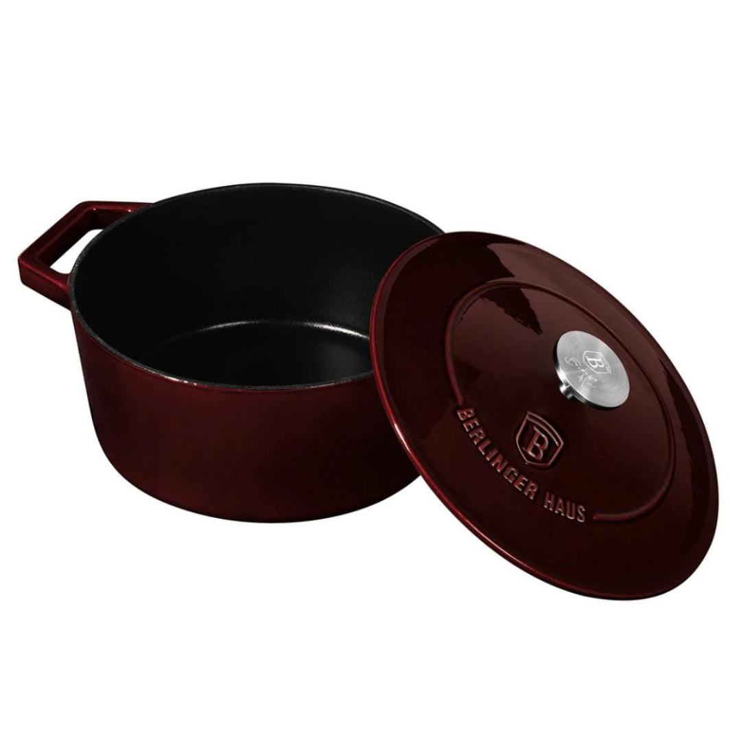 Cratita cu capac 20 cm din fonta emailata Burgundy Metallic Line Berlinger Haus