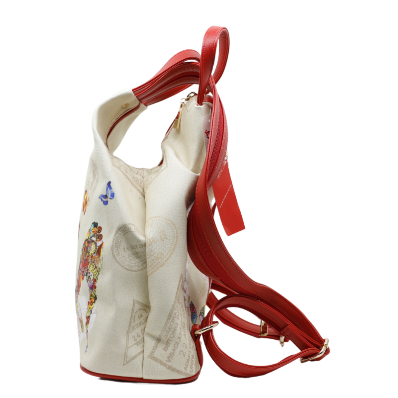 Geanta Dama de Mana/Umar/Rucsac din Piele Ecologica si Material Textil, Model Red Butterfly