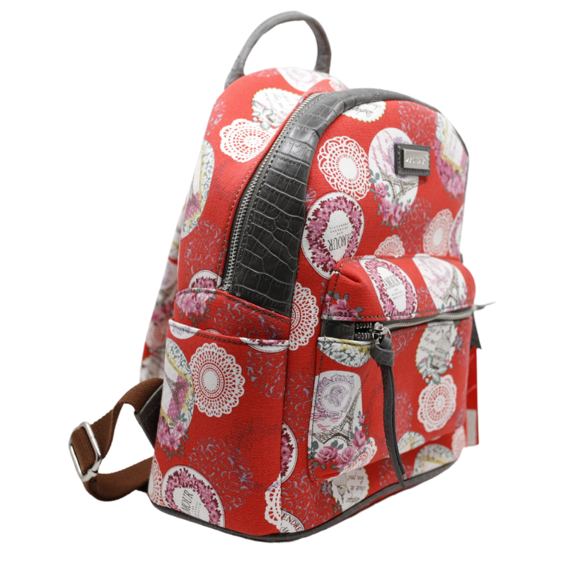 Rucsac de Dama din Material Textil si Piele Ecologica, Print Red Paris