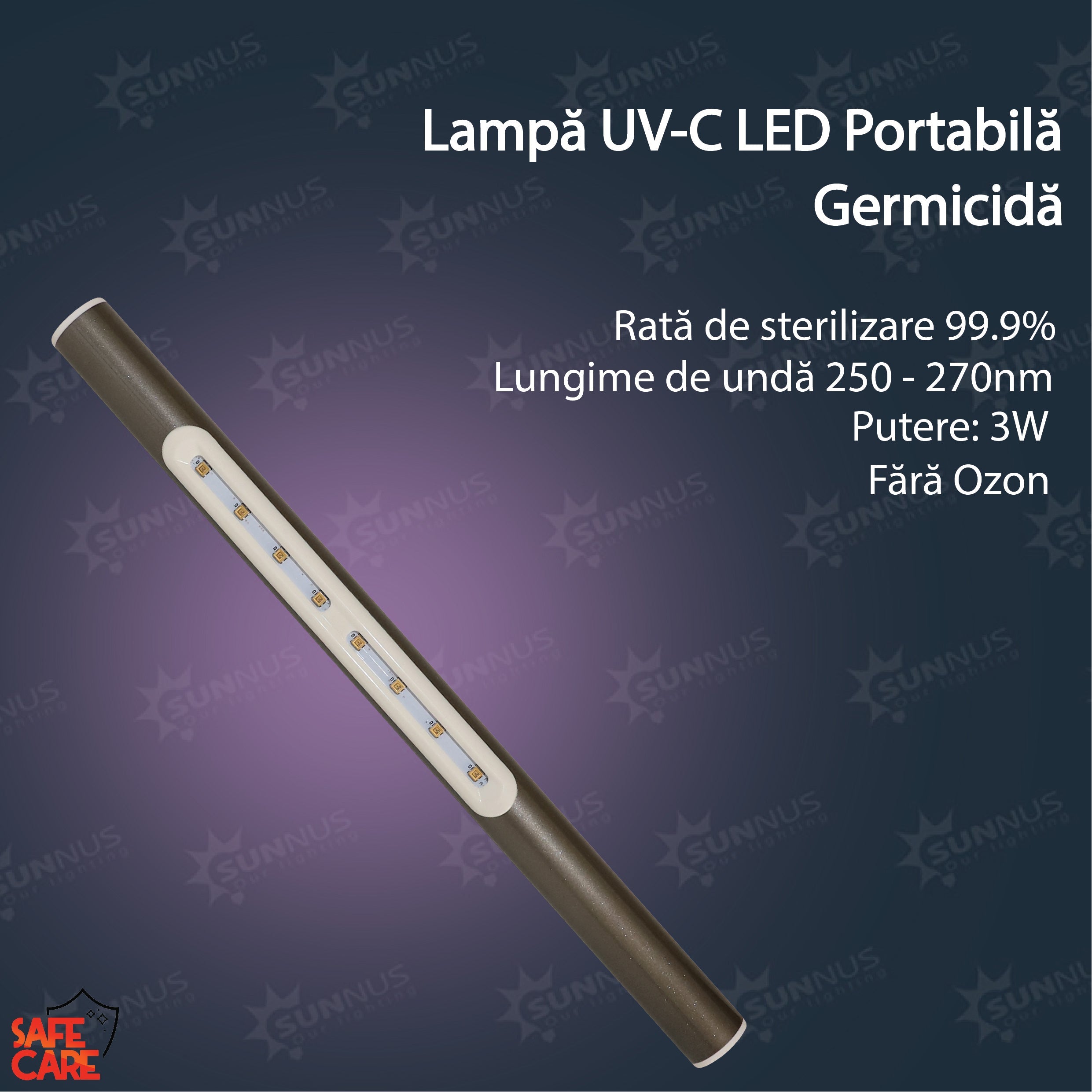 Lampa UVC Stick fara Ozon, pentru Dezinfectie, din Aluminiu, Potrivita pentru Calatorii - Safecare