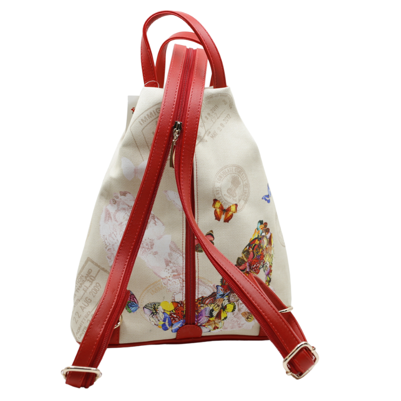 Geanta Dama de Mana/Umar/Rucsac din Piele Ecologica si Material Textil, Model Red Butterfly