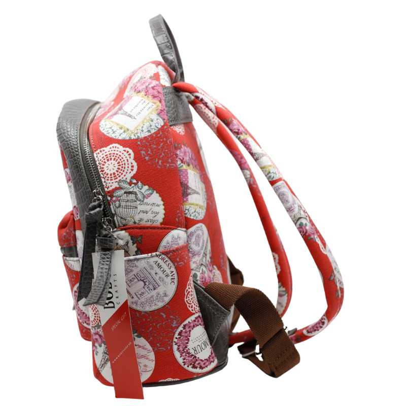 Rucsac de Dama din Material Textil si Piele Ecologica, Print Red Paris