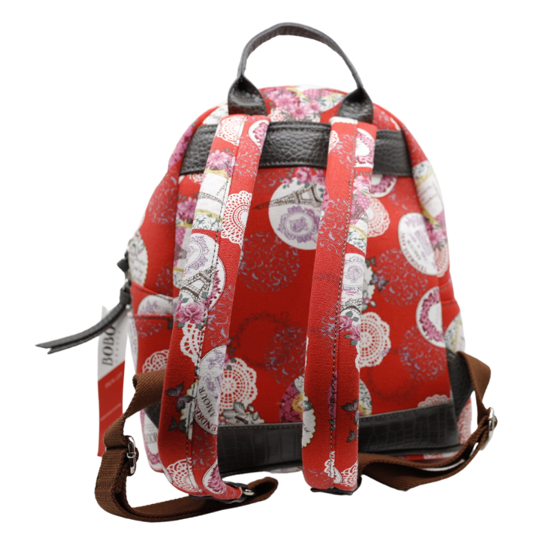 Rucsac de Dama din Material Textil si Piele Ecologica, Print Red Paris