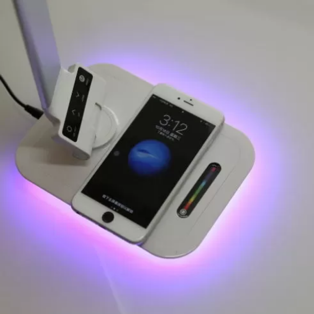Lampa LED de Birou Pliabila, Incarcare Wireless Smartphone, Panou Touch, Port USB, Temperatura Selectabila in 3 Culori