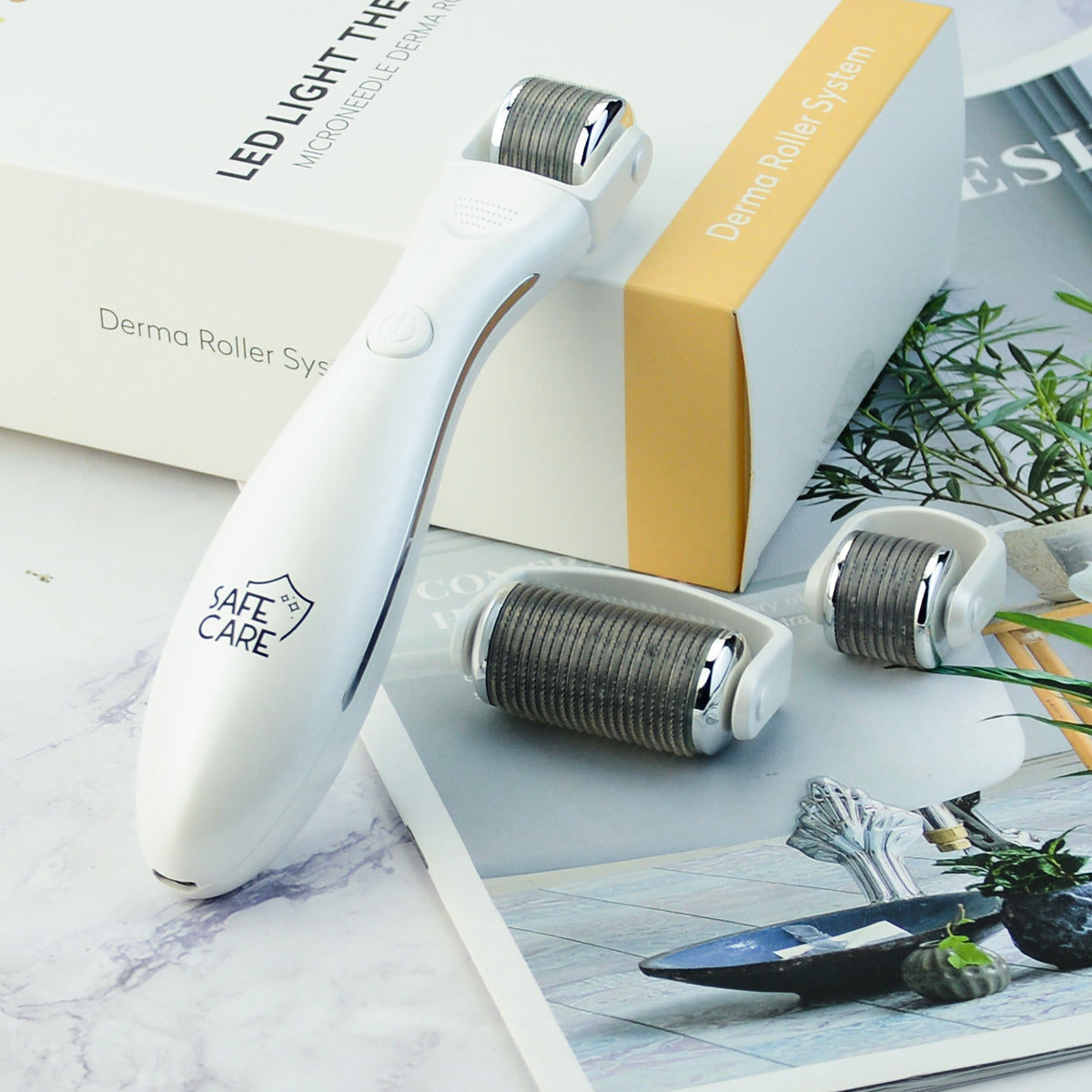 Dermaroller cu LED pentru Lifting Facial 3-in-1, 3 Tipuri de Capete, Ace de Titan, Reintinerire Ten, Rejuvenare Faciala, Masaj Microneedeling