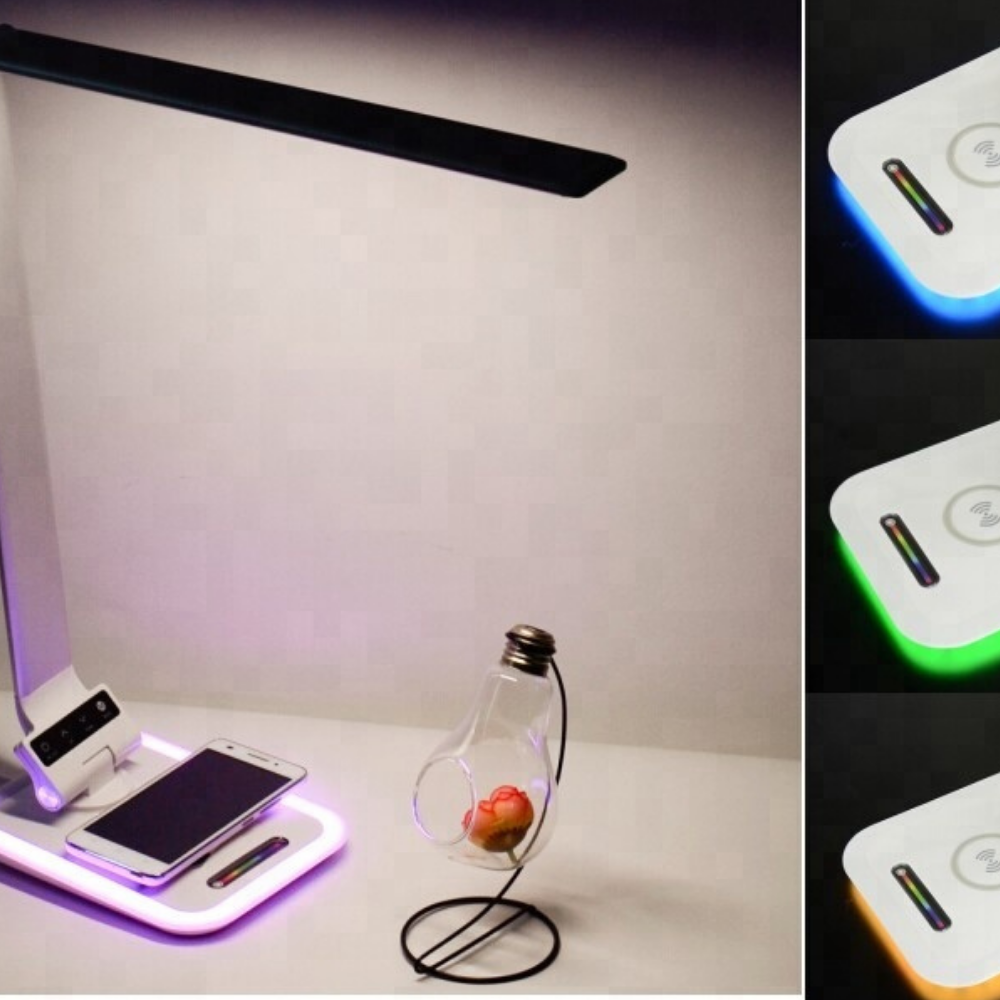 Lampa LED de Birou Pliabila, Incarcare Wireless Smartphone, Panou Touch, Port USB, Temperatura Selectabila in 3 Culori