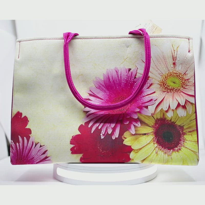 Geanta Dama Shopper de Mana din Material Textil, Model Pink Flower