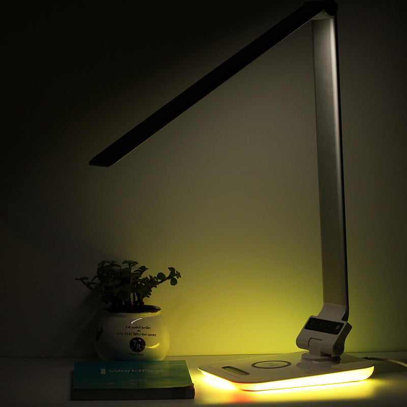 Lampa LED de Birou Pliabila, Incarcare Wireless Smartphone, Panou Touch, Port USB, Temperatura Selectabila in 3 Culori