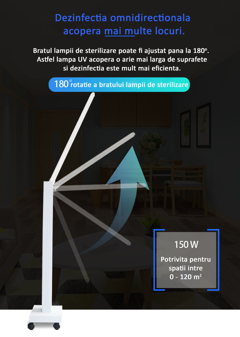 Lampa UVC Bactericida fara Ozon, cu brat mobil, telecomanda, timer, pentru uz industrial, 150W - 150 MP - Safecare