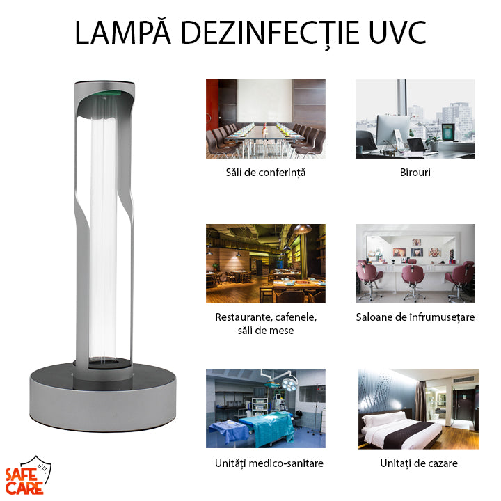 Lampa UVC Dezinfectanta, fara Ozon, panou de control Touch cu led si protectie copii, 36W - 40MP - Safecare