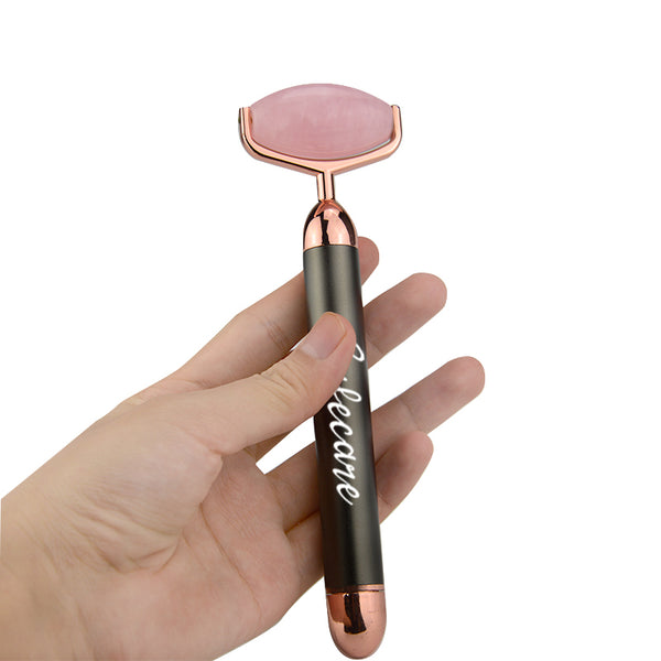 Pachet Dispozitiv Infrumusetare Electric cu Vibratii pentru Masaj Facial si accesorii din Cuart Roz